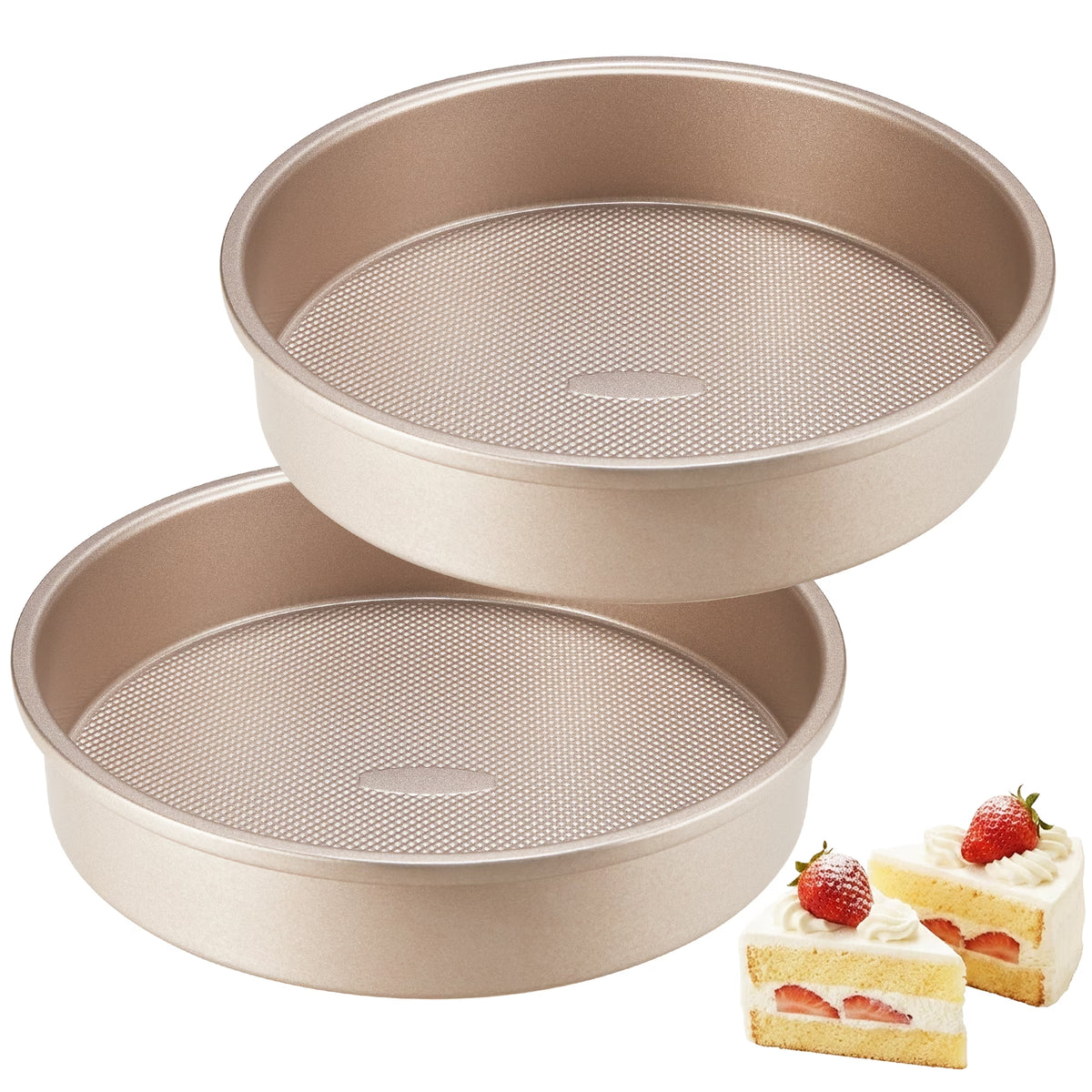 HONGBAKE 9 Inch Round Cake Pan Set of 2, Nonstick Ceramic Cake Pans for Baking, Diamond Texture Aluminized Steel Bakeware, Heavy Duty Round Cake Pans for Cheesecake & Layer Cakes (Gold)
