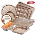 HONGBAKE 10-Piece Nonstick Carbon Steel Bakeware Set, Baking Pan Set with Baking Sheets, Cake Pans, Loaf Pan & Muffin Pan, Champagne Gold