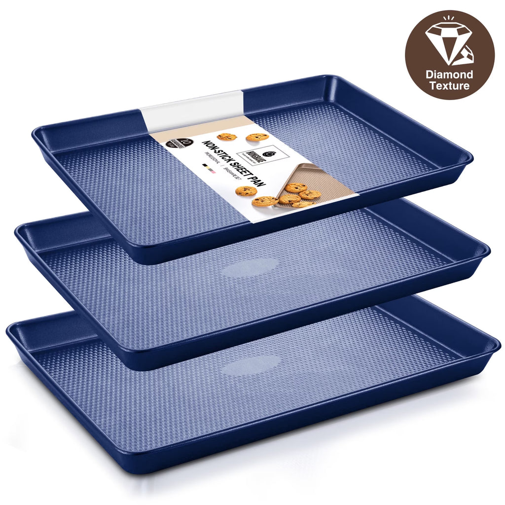 HONGBAKE Cookie Sheets Nonstick Sets, Baking Pan, Cookie Sheets for Baking with Diamond Texture Pattern, Heavy Duty Baking Sheet Pans for oven - Diamond Blue