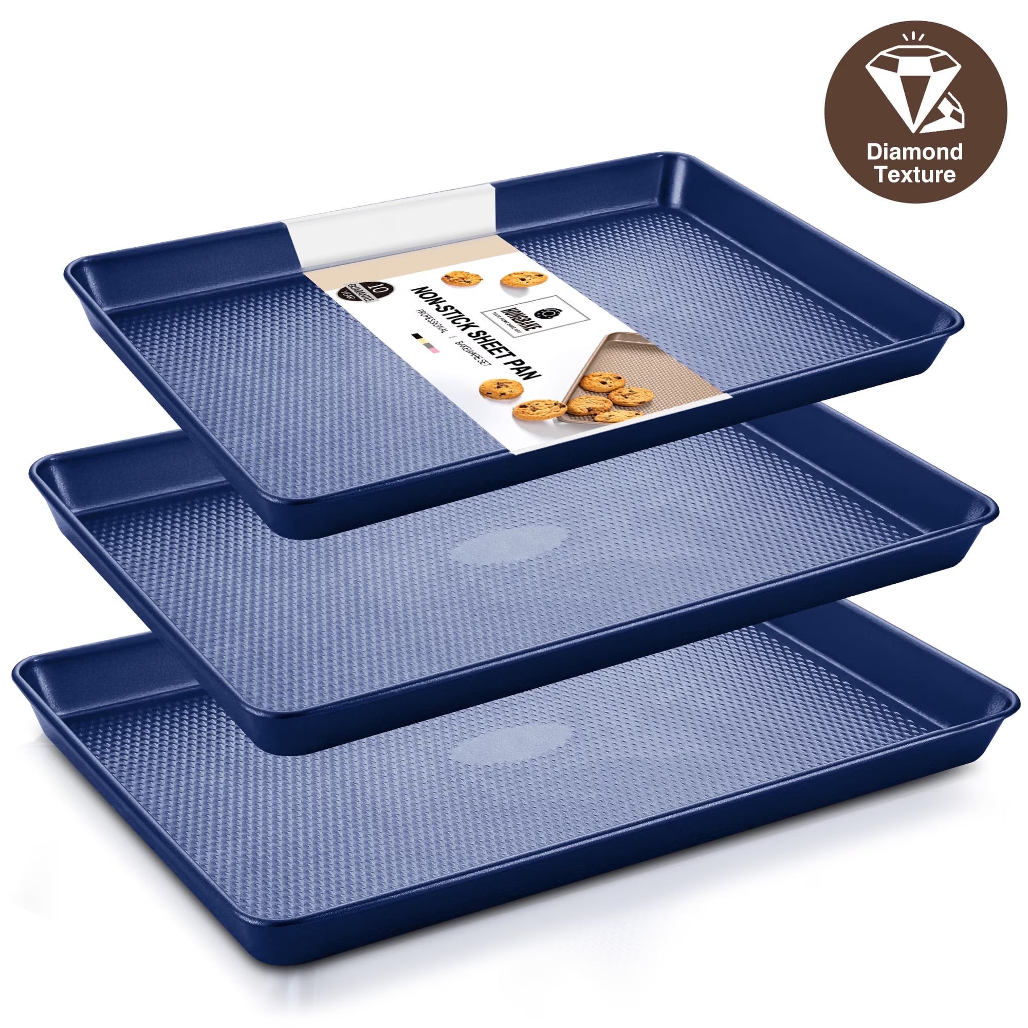 HONGBAKE Cookie Sheets Nonstick Sets, Baking Pan, Cookie Sheets for Baking with Diamond Texture Pattern, Heavy Duty Baking Sheet Pans for oven - Diamond Blue