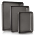 HONGBAKE Deep Baking Pans Set of 3, Nonstick Rectangle Sheet Cake Pans, 13/11/9 Inch Metal Oven Tray for Cooking Lasagna Brownie, Stackable Multi-Depth Bakeware, Black