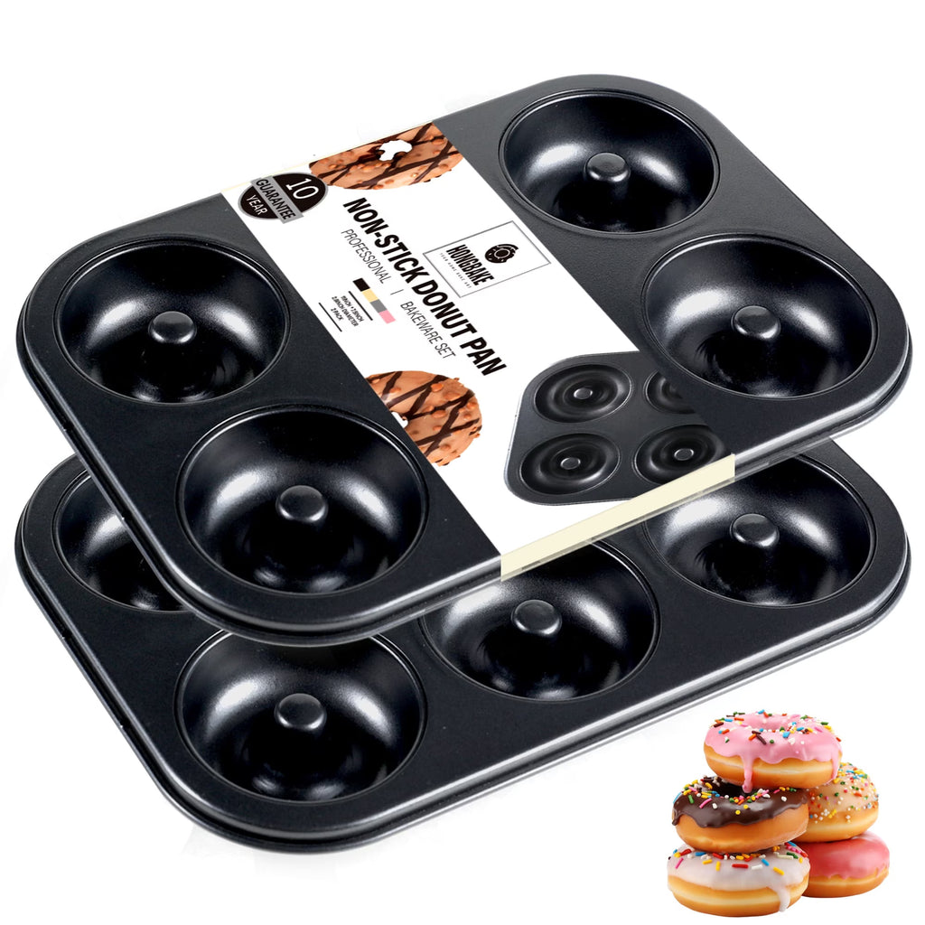 HONGBAKE Nonstick Donut Pans For Baked Doughnuts, 2-Pack 6 Cavity Upgraded Deepened Doughnut Pan, Heavy Duty Mini Bagel Pan for Oven - Black