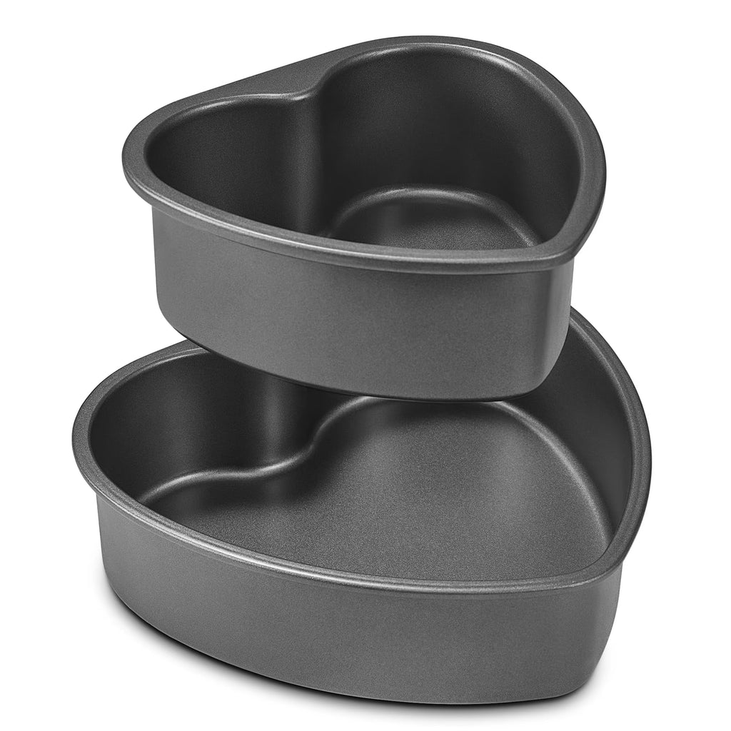 HONGBAKE Heart Shaped Cake Pan, Nonstick 8 & 6 inch Cheesecake Pans Set, Heart Shape Layer Cake Mold, Baking Tin for Valentine's Day, Weddings, 2 Pieces, Heavy Duty, Grey
