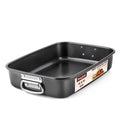 HONGBAKE Lasagna Pan 3 Inch Deep, 15x10" Baking Pan for Oven, Nonstick Cake Baking Dish for Brownie, Roasting Pans with Stainless Steel Handles, Heavy Duty, Dishwasher Safe, Dark Grey