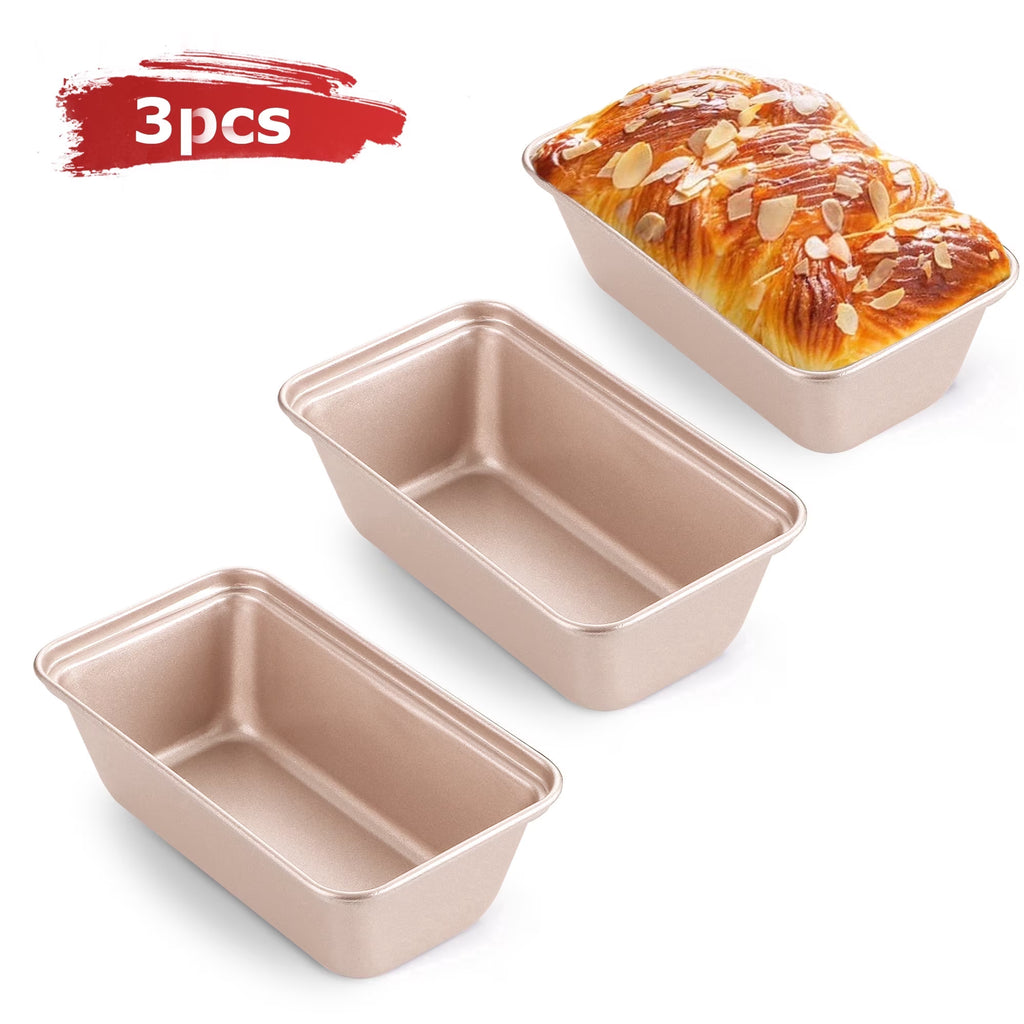 HONGBAKE Super Mini Loaf Pans for Baking, Nonstick Small Bread Pans of 3, 6 x 3.2 x 2 In Tiny Carbon Steel Small Baking Pans - Rose Gold