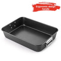 HONGBAKE Nonstick Lasagna Pan 3 Inch Deep, 9x13 Baking Pan, Rectangular Sheet Cake Pan, Roasting Pan for Oven with Stainless Steel Handles, Dishwarsher Safe, Dark Grey