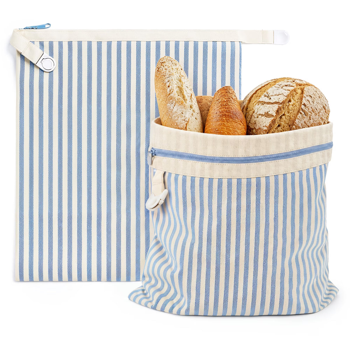 Reusable Beeswax Wrap for Food, 2-Pack Bread Bags with Zipper for Homemade Bread & Sourdough, Large 17x12.6in Wax Wraps, Sustainable Sourdough Loaf Storage to Lock in Freshness, Blue