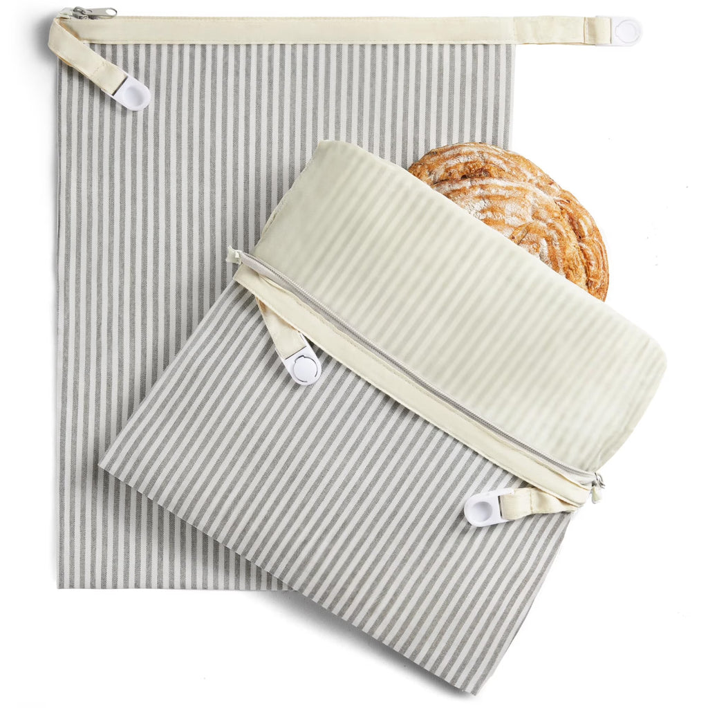 Hongbake Reusable Beeswax Bread Bags with Zipper, 2-Pack Beeswax Wrap for Food, Large 17x12.6in Waxed Bread Bags for Homemade Bread & Sourdough, Grey