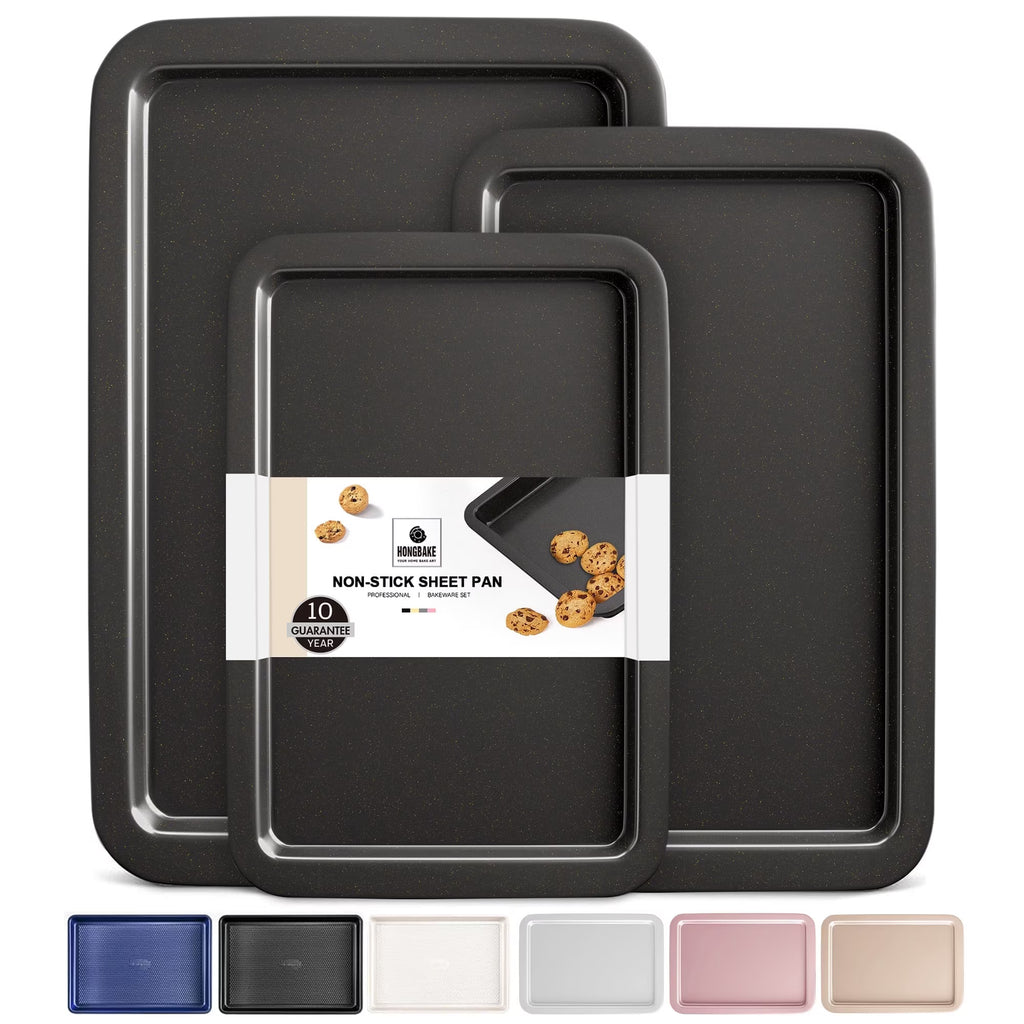 HONGBAKE XL Large Baking Sheet Pan, Cookie Sheet Pans for Baking, Cookie Sheets Nonstick Sets, Baking Trays for Oven, Baking Sheets for Oven with Wider Grips, Dishwasher Safe (3 Pack), Grey