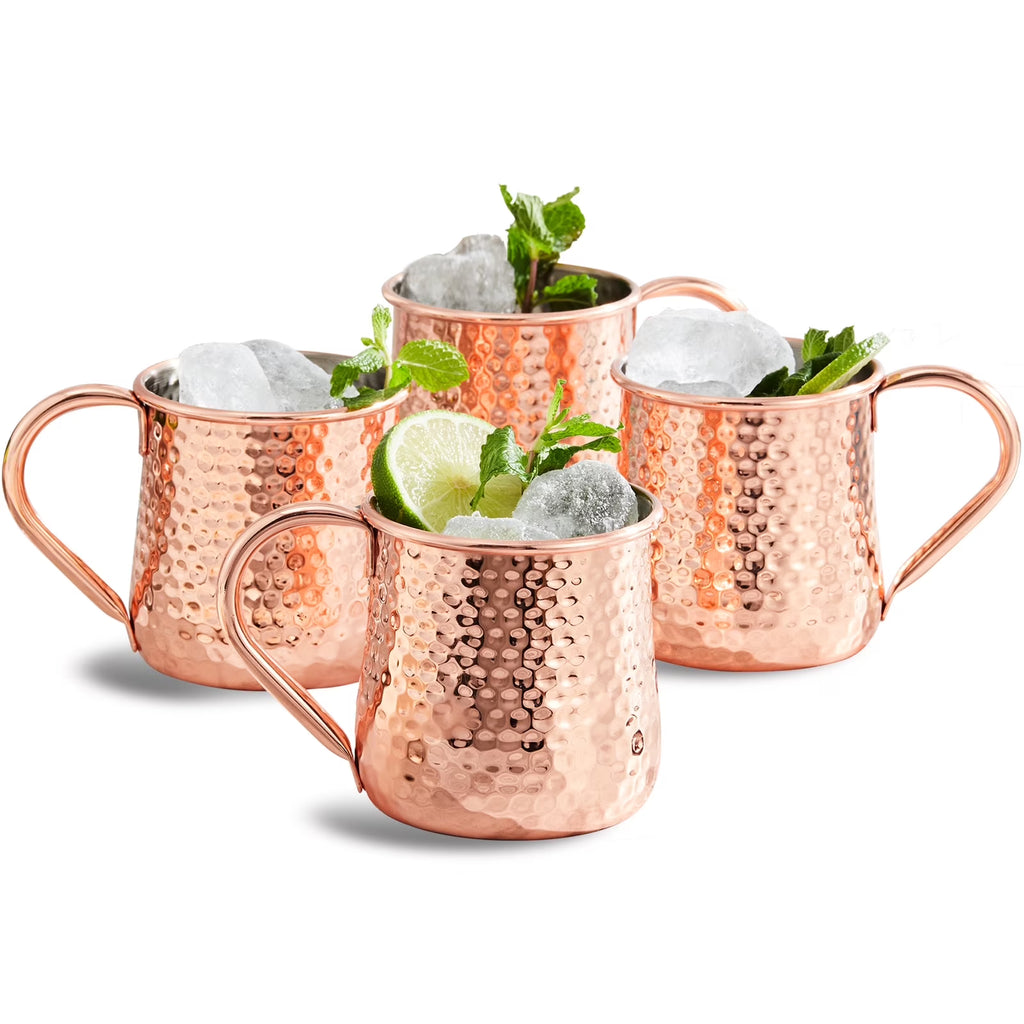 KITESSENSU Moscow Mule Mugs Set of 4 | 18 oz Hammered Copper Mugs Keep Cocktails Well-chilled | Copper Cups for Drinking