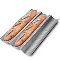 KITESSENSU Nonstick Baguette Pans for French Bread Baking, Perforated 3 Loaves Baguettes Bakery Tray, 15" x 9", Silver