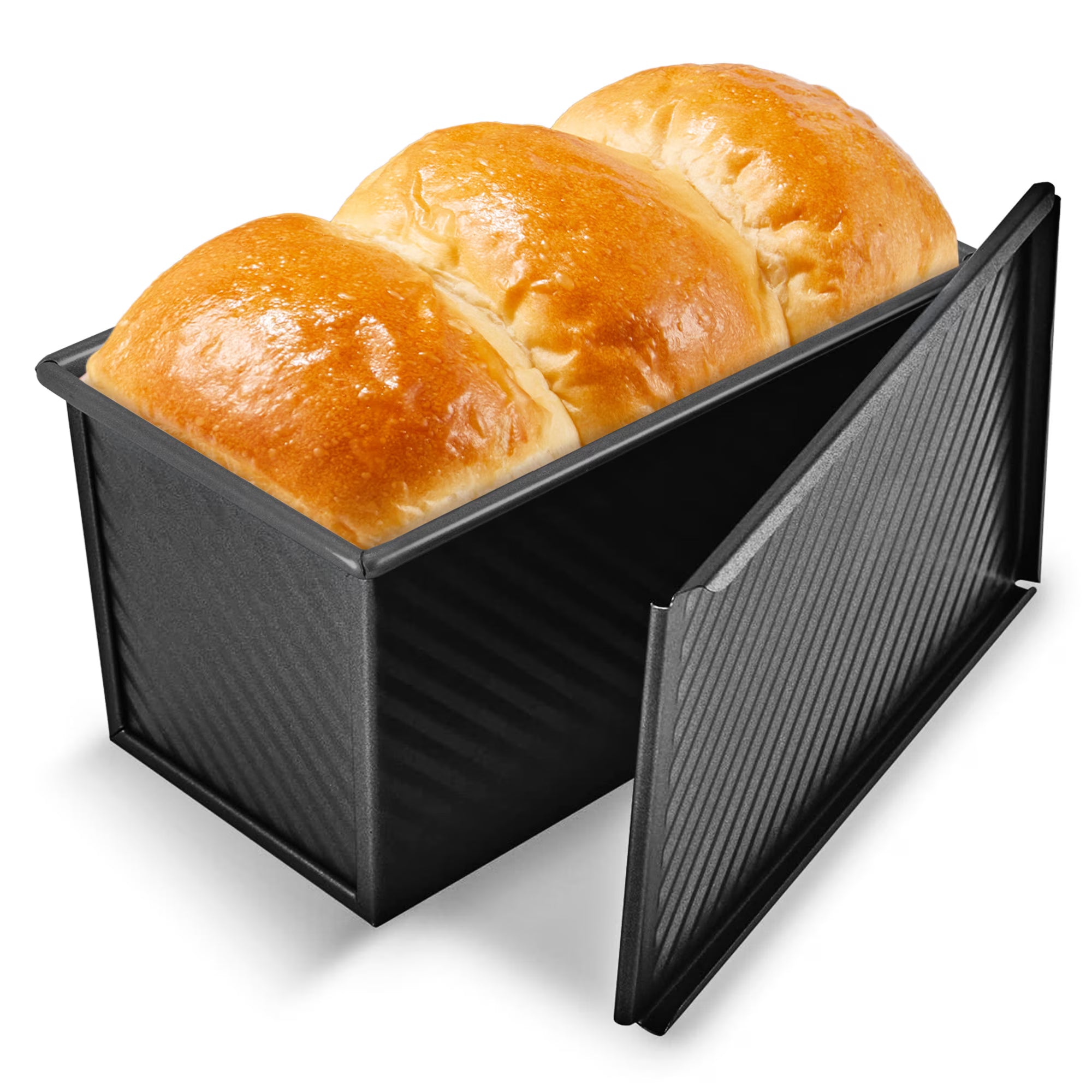 KITESSENSU Bread Pan for Baking, Pullman Loaf Pan with Lid, Non-Stick Bread Loaf Pan Heavy Duty, Carbon Steel Bread Baking Pan, Black