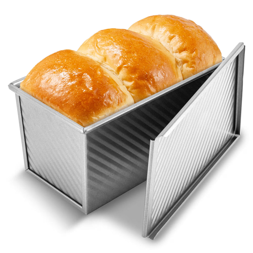 KITESSENSU Bread Pan for Baking, Pullman Loaf Pan with Lid, Non-Stick Bread Loaf Pan Heavy Duty, Carbon Steel Bread Baking Pan, Silver
