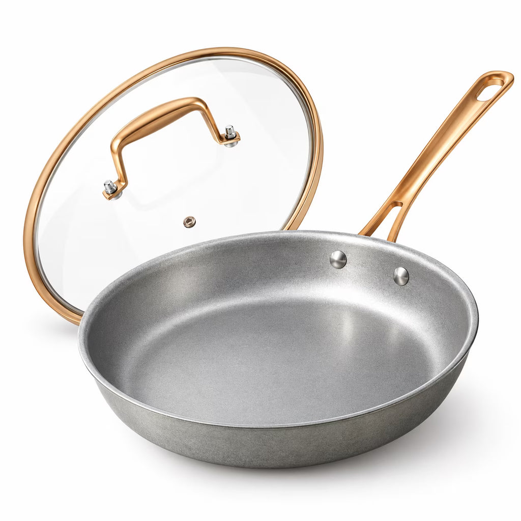KITEXPERT 11 Inch Tri-Ply Stainless Steel Pan, Retro Skillet with Tempered Glass Lid, Cooking Pan, Non Toxic Cookware, Oven Safe, Dishwasher Friendly, Induction Compatible