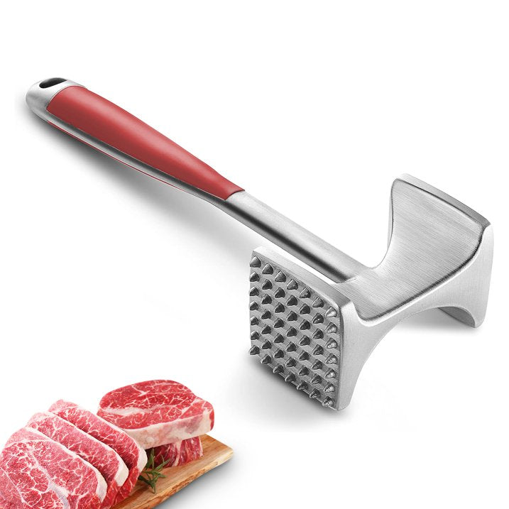 KITEXPERT Meat Tenderizer Hammer with Comfortable-Grip Handle, Dual-side Mallet for Kitchen, Heavy Duty Pounder For Tenderizing Steak, Beef and Fish, Red