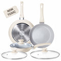 KITEXPERT Non Stick Frying Pan, 8" 9.5" 11" Ceramic Pan Set with Lid, Non Toxic Cooking Pan, Skillet for Induction Hob, Cream