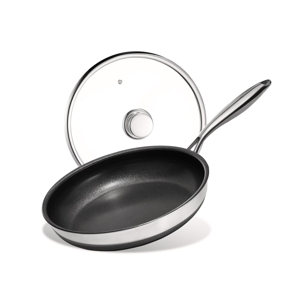 KITEXPERT Non Stick Frying Pans with Lid, 8" Titanium Ceramic Pan Nonstick Stainless Steel Skillet, Quick-Cool Handle, Dishwasher & Oven Safe, Compatible with All Cooktops