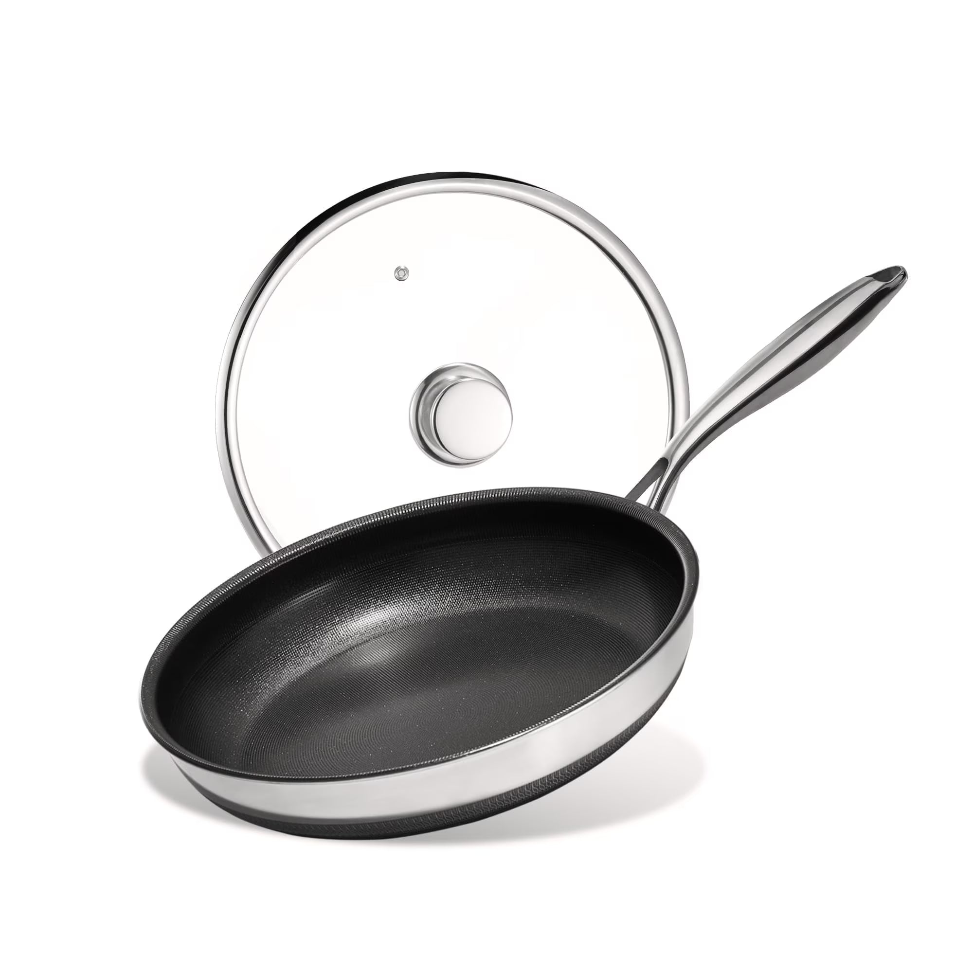KITEXPERT Non Stick Frying Pans with Lid, 8" Titanium Ceramic Pan Nonstick Stainless Steel Skillet, Quick-Cool Handle, Dishwasher & Oven Safe, Compatible with All Cooktops