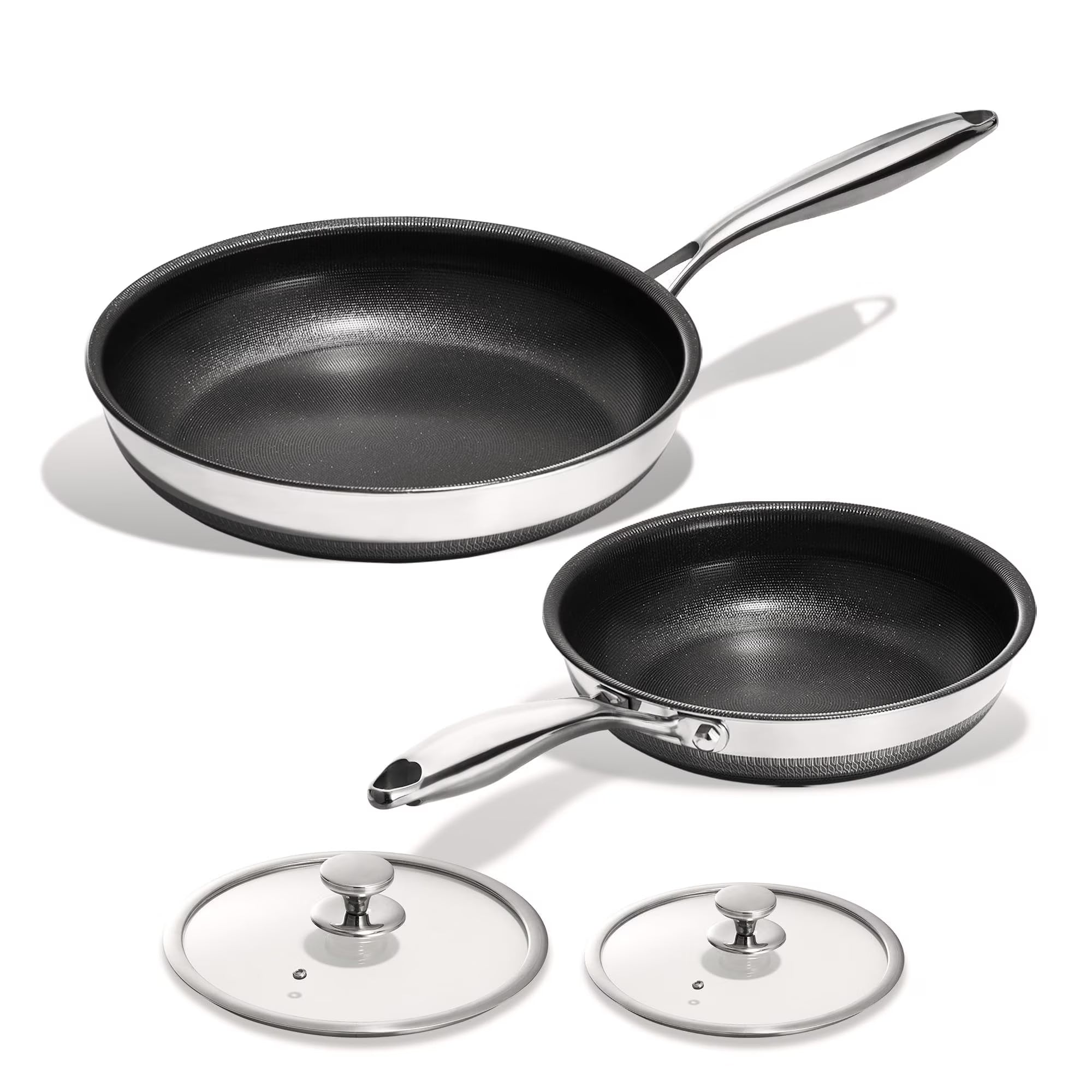 KITEXPERT Non Stick Frying Pans Set - 2 Piece (10, 12") Titanium Ceramic Pan with Lids, Nonstick Skillet Stainless Steel, Dishwasher & Oven Safe, All Cooktops Compatible