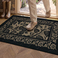MatEssenz Washable Area Rug 2'x3', Non-Slip Low-Pile Entryway Kitchen Rug, Absorbent Pet-Friendly Vintage Floral, Black/Tan