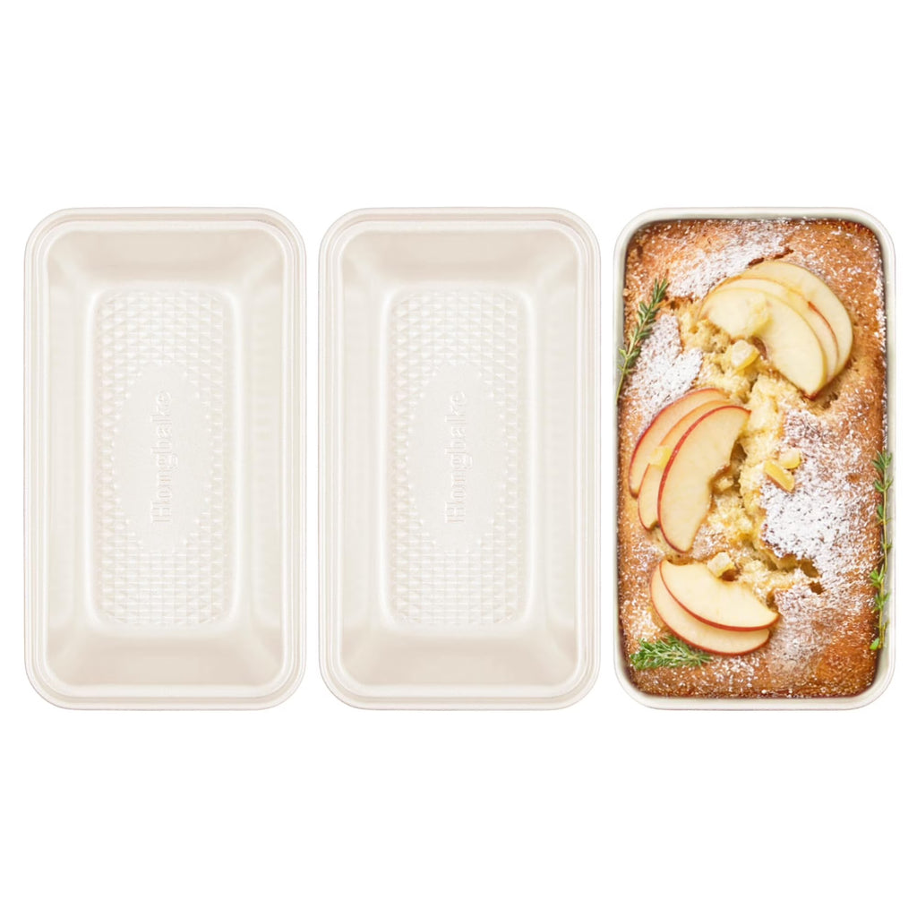 HONGBAKE 3 Pack Nonstick Mini Loaf Pans, 6 x 3.3 x 2 Inch Small Bread Pans for Homemade Bread, Banana Small Baking Pans with Diamond Texture, Non-toxic Mini Meatloaf Pans Set, Creamy