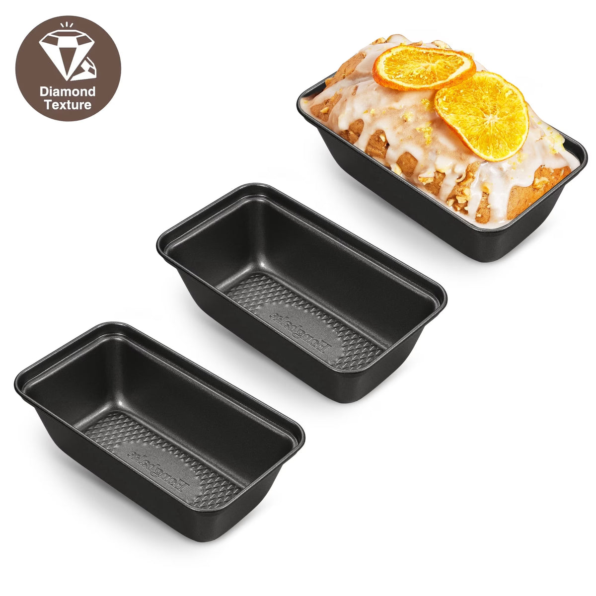 HONGBAKE 3 Pack Super Mini Loaf Pans for Baking, Nonstick Small Bread Pans with Diamond-Texture, 6 x 3.2 x 2 In Tiny Carbon Steel Small Baking Pans, Heavy Duty Small Banana Bread Loaf Pans, Grey