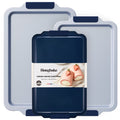 HONGBAKE Non Toxic Ceramic Cookie Sheets for Baking, 3-piece Non Stick Baking Sheet Pans for Oven, Heavy Duty Aluminized Steel Baking Pans Set with Silicone Handles -Navy