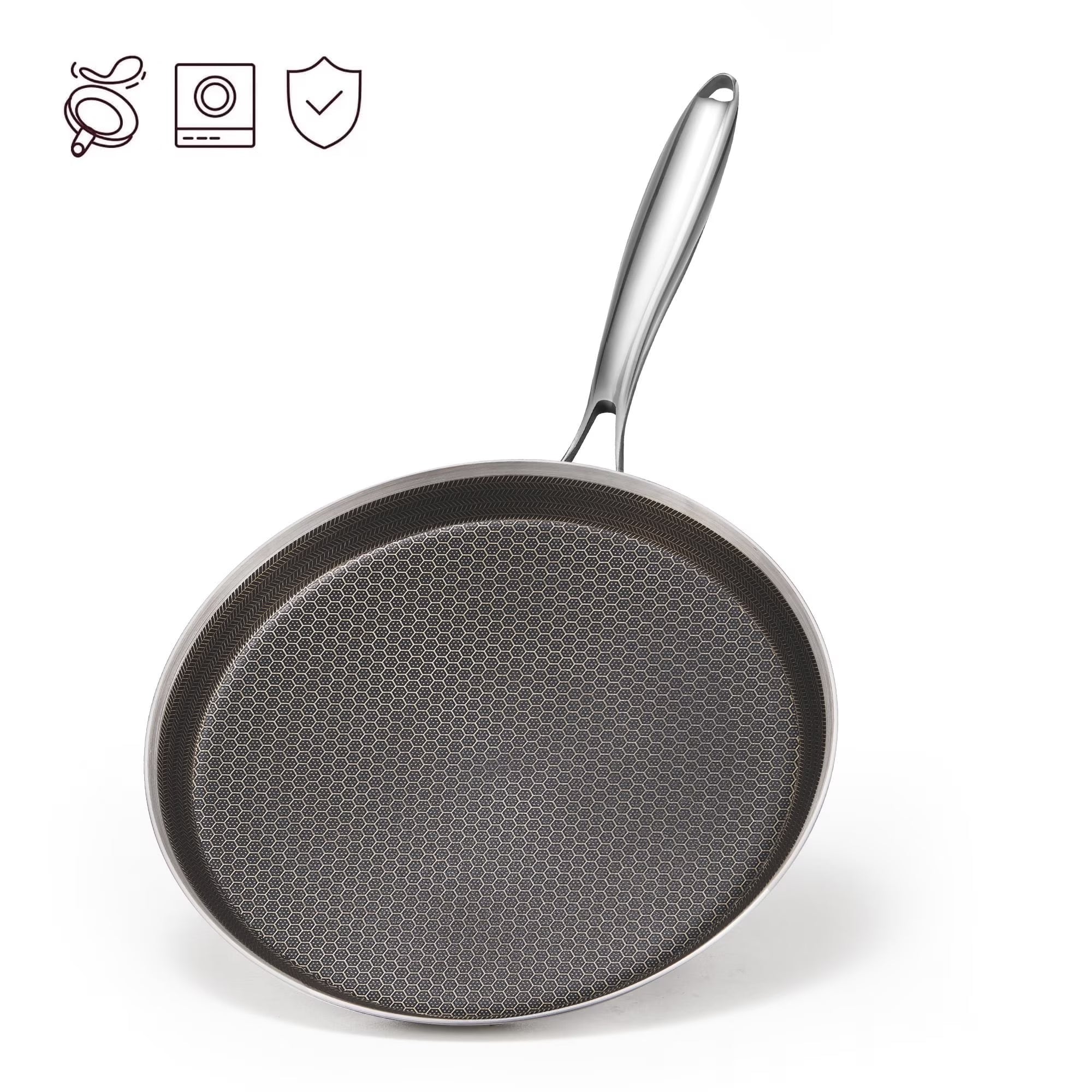 KITESSENSU 11 Inch Stainless Steel Frying Pan Nonstick Crepe Pan , Honeycomb Coating Flat Skillet, Tawa Dosa Tortilla Pan ,Omelet Pan with All Stove Tops Available