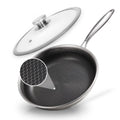 KITESSENSU Stainless Steel Frying Pan with Lid, 11" Nonstick Honeycomb Skillet, Non Toxic Cookware Pan for Induction, Electric and Gas Hob, Dishwasher/Oven Safe