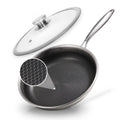 KITESSENSU Stainless Steel Frying Pan with Lid, 11" Nonstick Honeycomb Skillet, Non Toxic Cookware Pan for Induction, Electric and Gas Hob, Dishwasher/Oven Safe