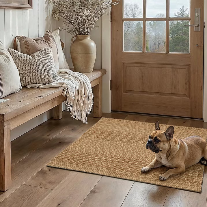 MatEssenz Boho Rug 2x3, Small Area Rug for Entryway Kitchen, Machine Washable Non-Slip Woven Rug, Vintage Geometric Indoor Doormat, Light Taupe Brown