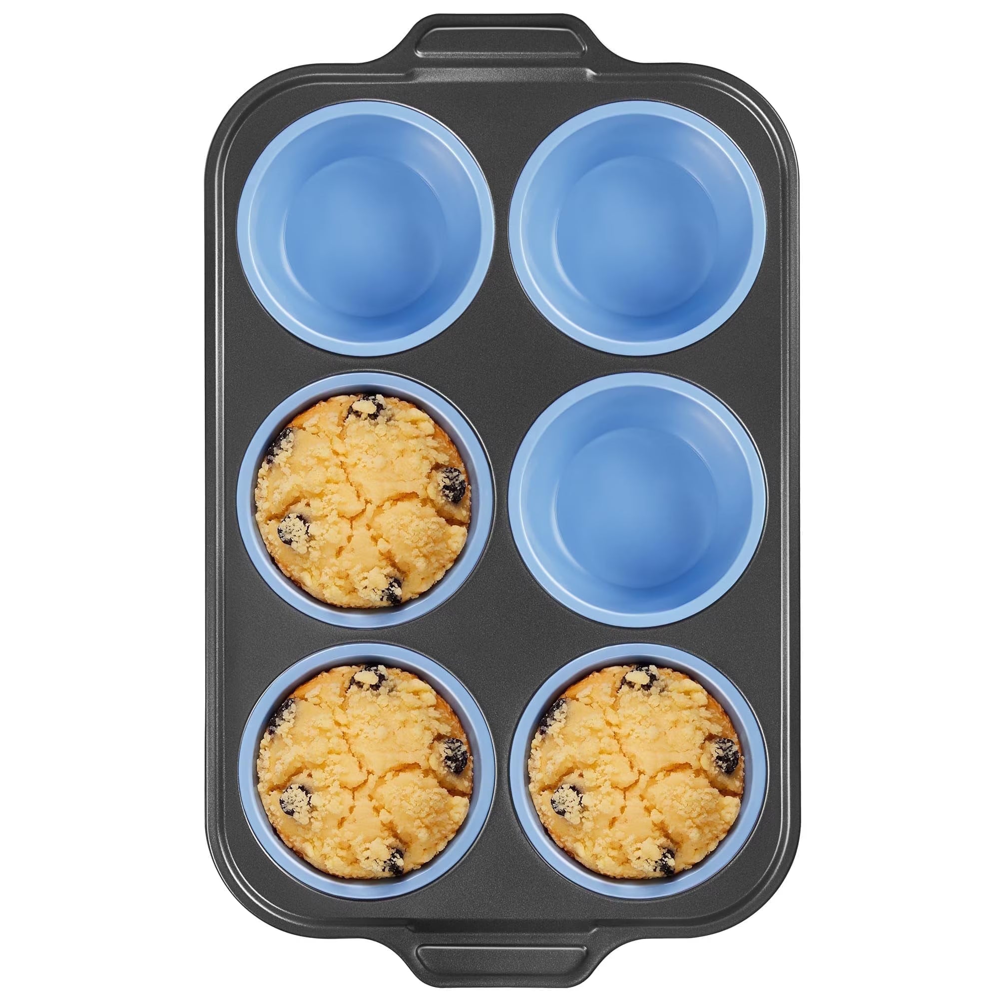 HONGBAKE Silicone Muffin Pan with Metal Frame, Jumbo 3.5 Inch Muffin Tin for Cupcakes, Egg Bites & Muffins, Nonstick, Blue