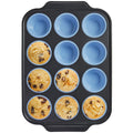 HONGBAKE Silicone Muffin Pan with Metal Frame, 12 Cup Muffin Tin for Cupcakes & Egg Bites, Nonstick Non-Toxic Bakeware, Blue