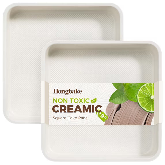 HONGBAKE Ceramic 9x9 Baking Pan 2 Pack, Square Cake Pan with Diamond Texture, Aluminized Steel Nonstick Square Baking Pan for Brownies, Cream