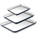 HONGBAKE Stainless Steel Baking Sheet Set of 3, Non Toxic Uncoated Cookie Sheets for Baking, Heavy Duty Baking Sheet Pans for Oven & Toaster, 9/12/16 Inch, Blue