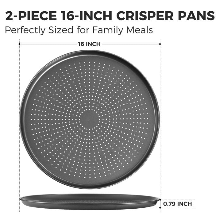 HONGBAKE 16 Inch Pizza Pan for Baking, 2 Pack Non-Stick Non-Stick Pizza Tray for Oven, Carbon Steel Perforated Crispy Pizza pan with Holes, Round Baking Pan for Frozen & Homemade Pizza, Grey