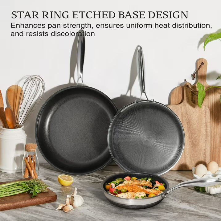 KITEXPERT Nonstick Frying Pans Set, 6 Pcs (8, 10, 12") Skillet with Lid, Non-Toxic Titanium Ceramic Pan, Dishwasher & Oven Safe, All Cooktops Compatible