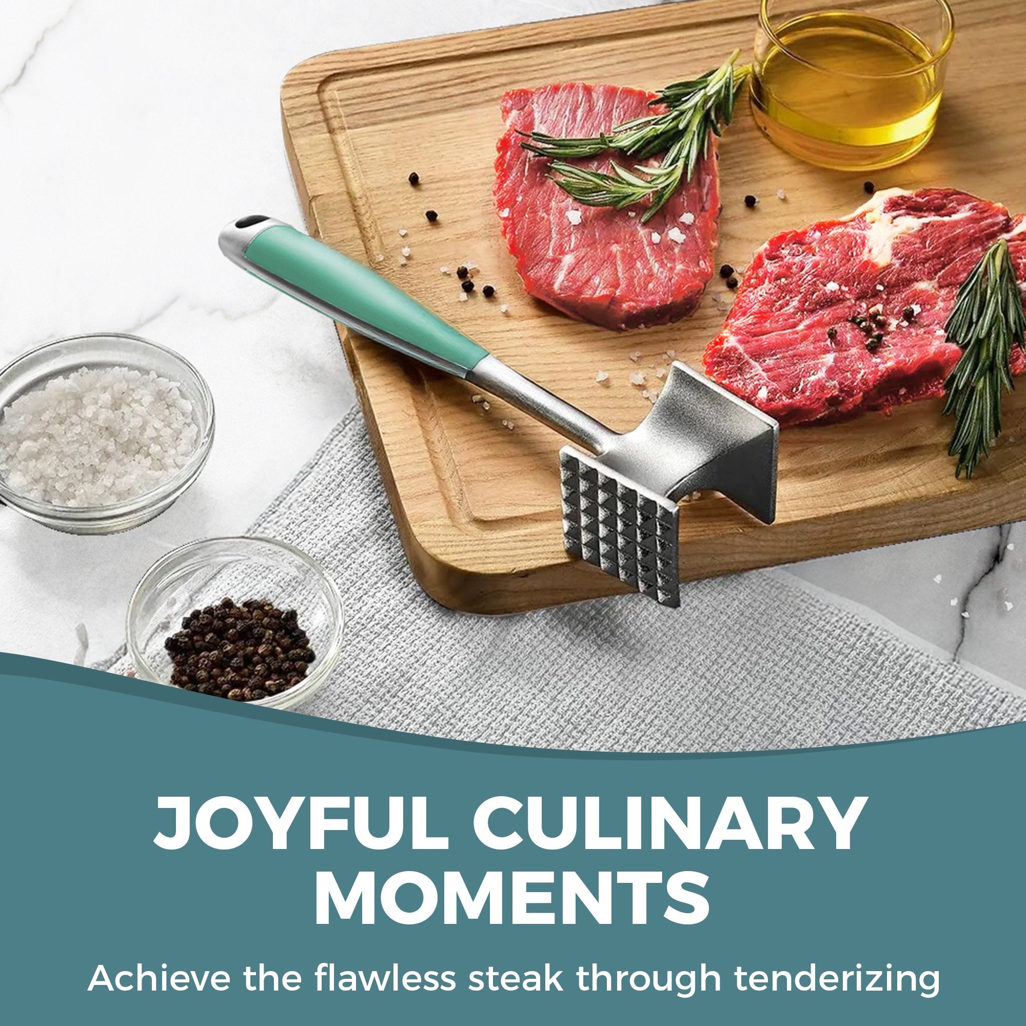 KITEXPERT Meat Tenderizer Hammer withComfortable-Grip Handle, Dual-side Mallet forKitchen, Heavy Duty Pounder For Tenderizing SteakBeef and Fish, Mint Green