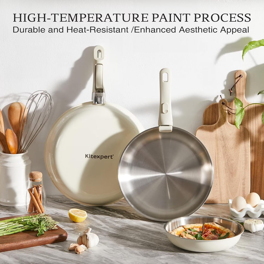 KITEXPERT 8" Tri-Ply Stainless Steel Frying Pan, Skillet Pan with Cold Handle, Dishwasher & Oven Safe, Compatible with All Stovetops