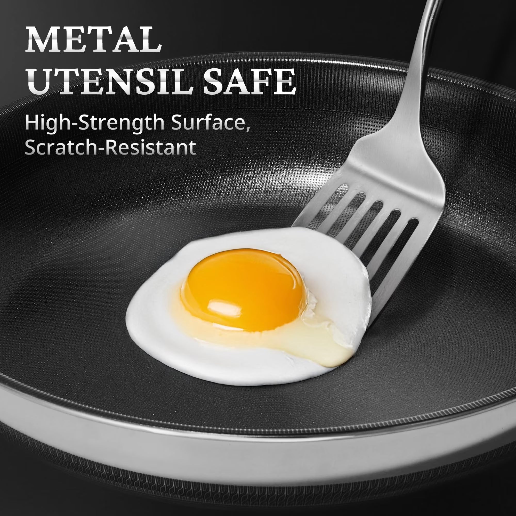 KITEXPERT Non Stick Frying Pans with Lid, 12" Titanium Ceramic Pan Nonstick Stainless Steel Skillet, Quick-Cool Handle, Dishwasher & Oven Safe, Compatible with All Cooktops