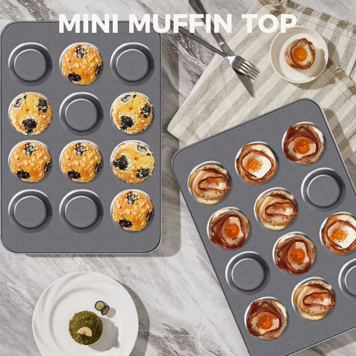 HONGBAKE Muffin Top Pan Nonstick, Non Toxic Mini Whoopie Pie Pan for Baking, 12 Cavity Heavy Duty Yorkshire Pudding Pan for Oven, Dishwasher Safe and Easy to Clean