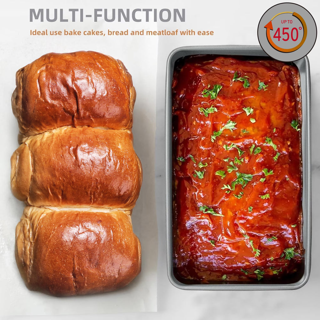 HONGBAKE 4 Pack Meatloaf Pan with Drainer, 9 x 5 inch Meatloaf Pan with Drain Tray, Nonstick Meat Loaf Pans for Baking, Grey