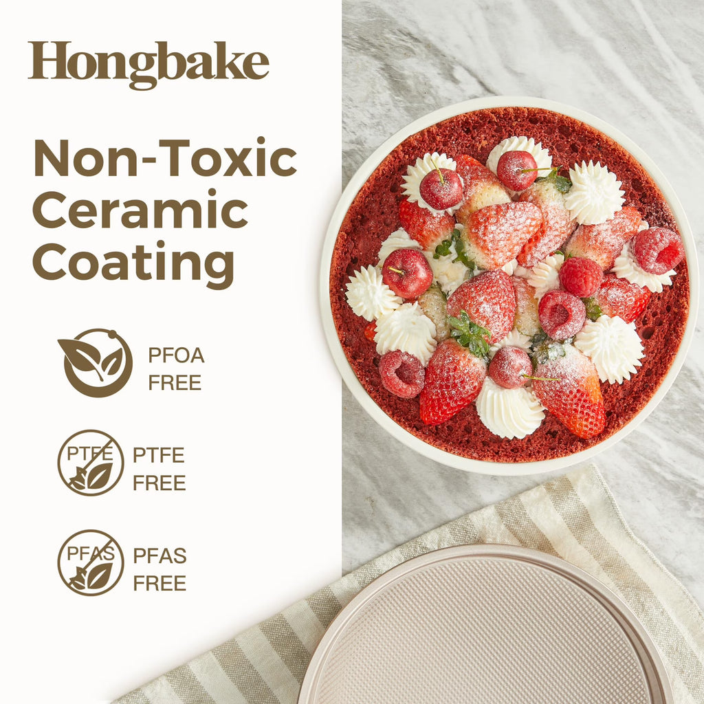 HONGBAKE 9 Inch Round Cake Pan Set of 2, Nonstick Ceramic Coating Cake Molds with Diamond Texture, Aluminized Steel Cake Pans Sets for Baking & Cheesecake, Heavy Duty & Non-Toxic (Cream, 2PCS)
