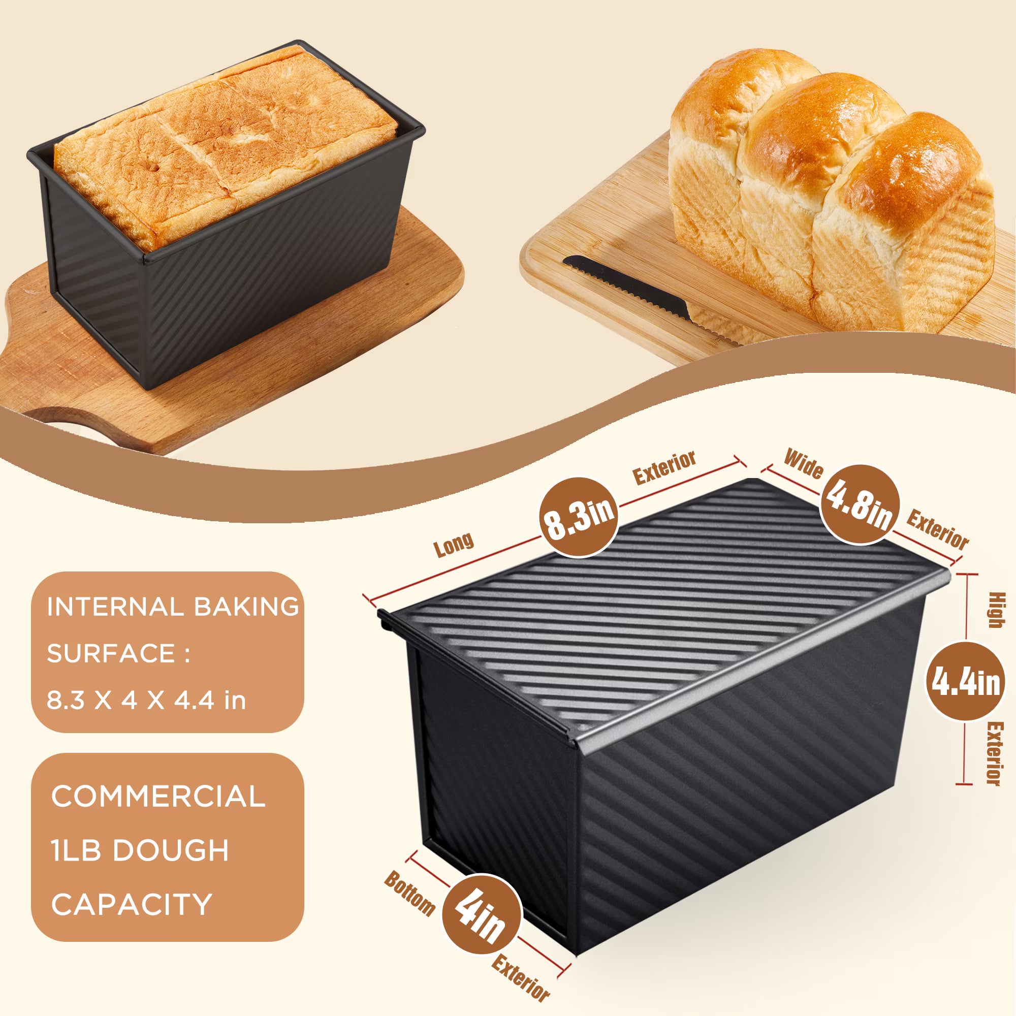 KITESSENSU Bread Pan for Baking, Pullman Loaf Pan with Lid, Non-Stick Bread Loaf Pan Heavy Duty, Carbon Steel Bread Baking Pan, Black