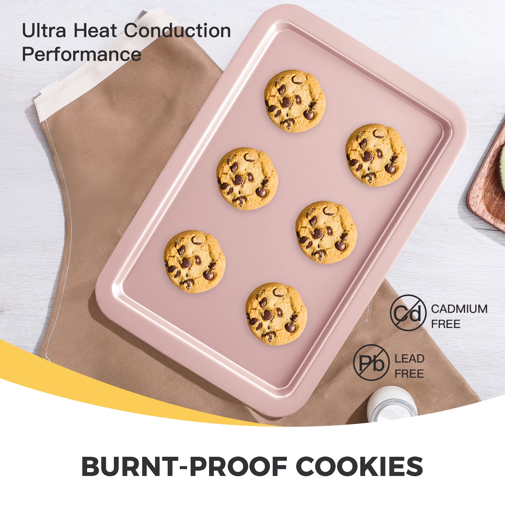 HONGBAKE Baking Sheet Pan, Cookie Sheet Pans for Baking, Cookie Sheets Nonstick Sets, Baking Trays for Oven, Baking Sheets for Oven with Wider Grips, Dishwasher Safe (3 Pack), Pink