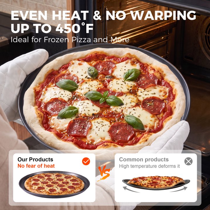 HONGBAKE 16 Inch Pizza Pan for Baking, 2 Pack Non-Stick Non-Stick Pizza Tray for Oven, Carbon Steel Perforated Crispy Pizza pan with Holes, Round Baking Pan for Frozen & Homemade Pizza, Grey
