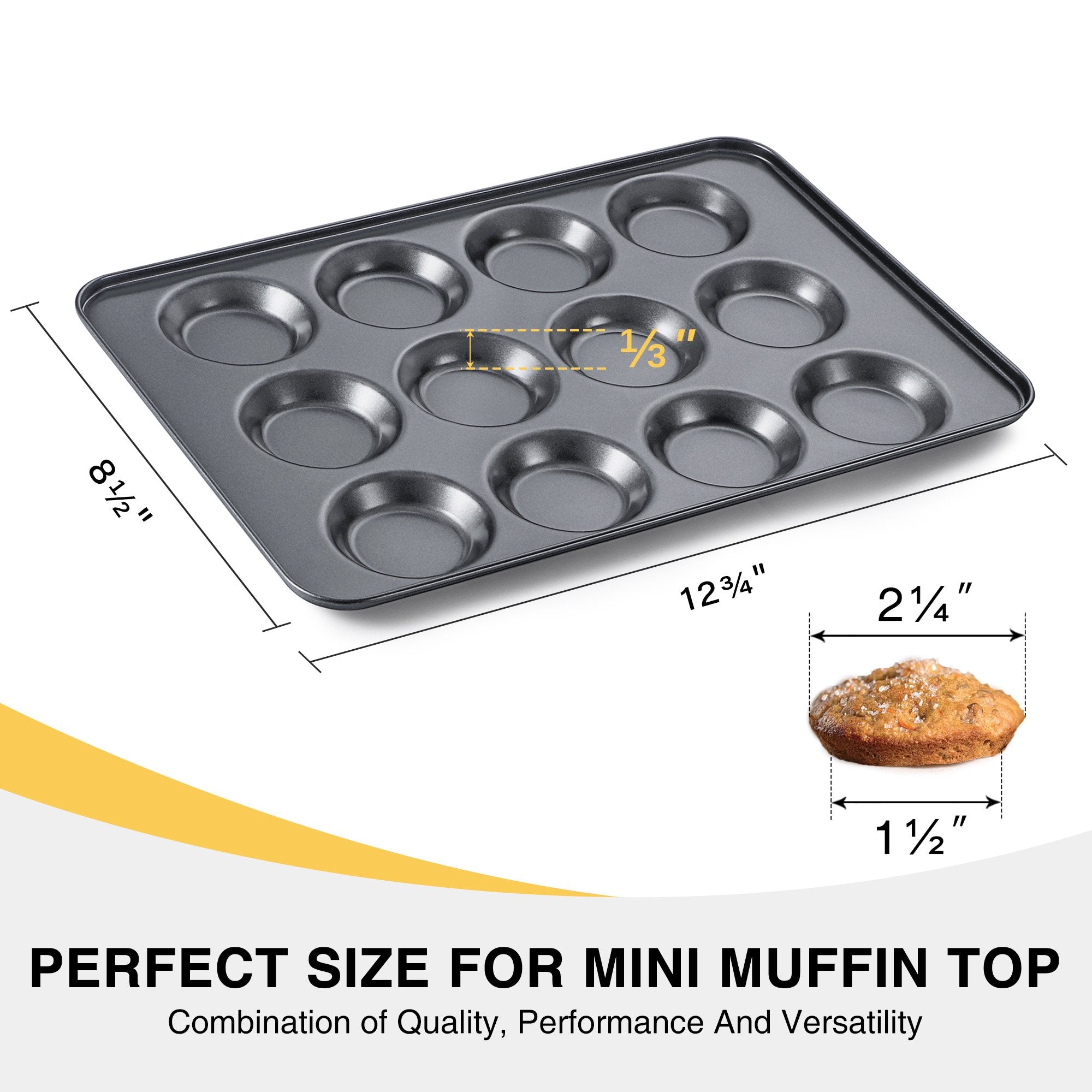 HONGBAKE Muffin Top Pan Nonstick, Non Toxic Mini Whoopie Pie Pan for Baking, 12 Cavity Heavy Duty Yorkshire Pudding Pan for Oven, Dishwasher Safe and Easy to Clean