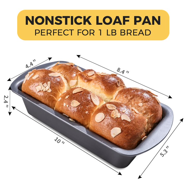 HONGBAKE 3 Pack Loaf Pan Set, 8.5 x 4.5 Inches With Wide Grips Nonstick Bread Tin, 1Lb Perfect for Homemade Baking, Grey