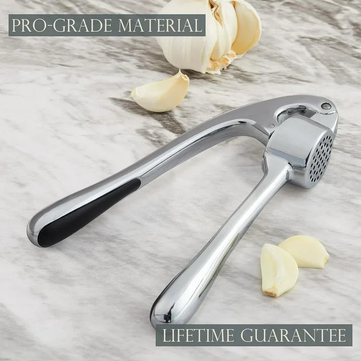 Premium Garlic Press, Professional Garlic Mincer, Easy to Squeeze and Clean, Rust Proof, Efficient Ginger Crusher - Gloss Silver