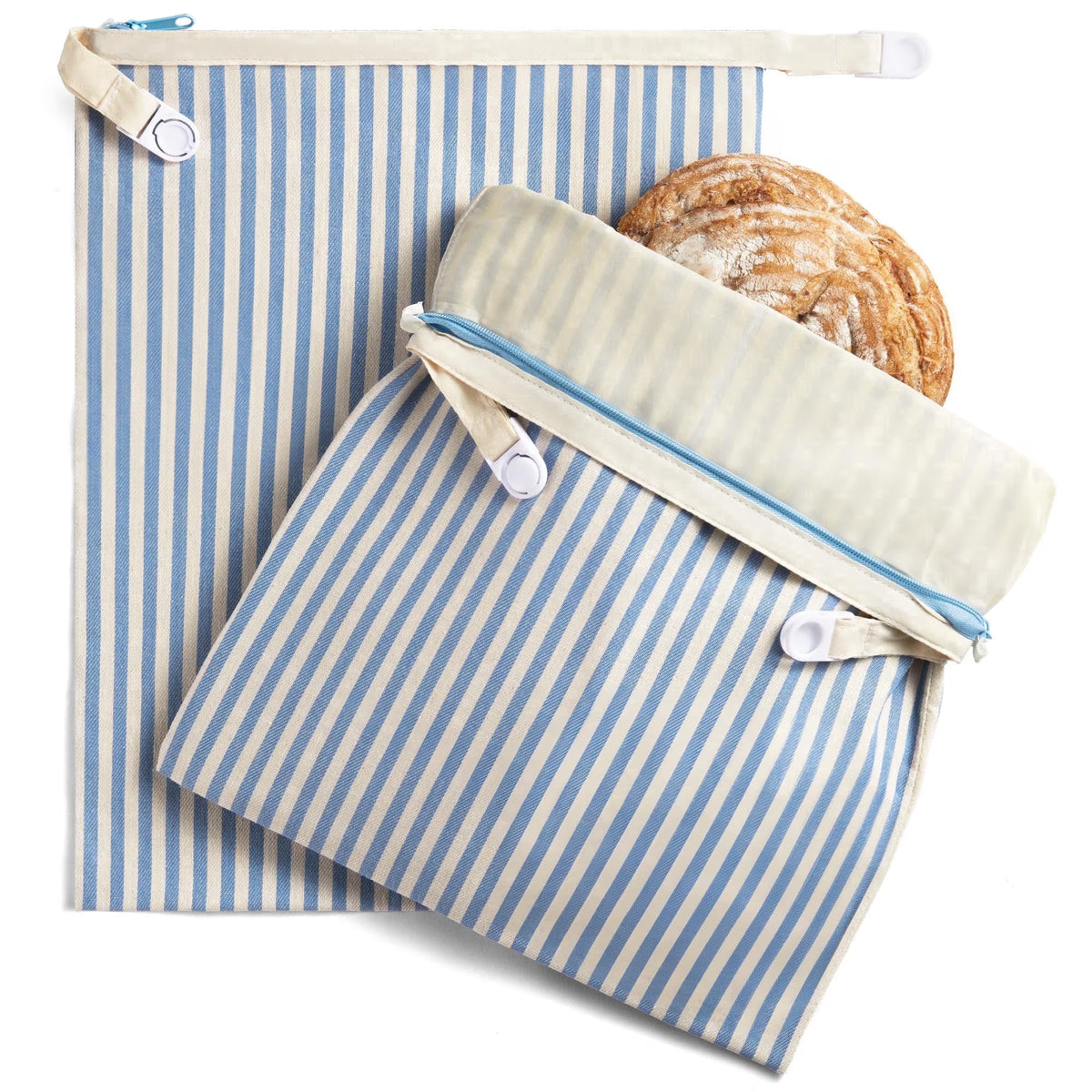 Reusable Beeswax Wrap for Food, 2-Pack Bread Bags with Zipper for Homemade Bread & Sourdough, Large 17x12.6in Wax Wraps, Sustainable Sourdough Loaf Storage to Lock in Freshness, Blue